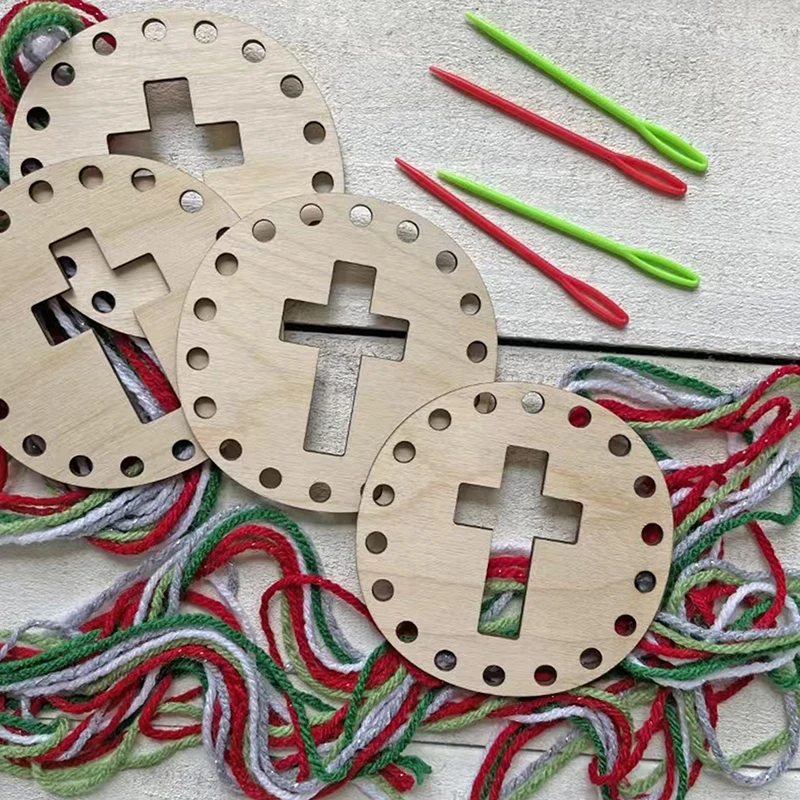 Circular Woven Wooden Chips Cross Diy Christmas Easter Cross Stitch Storage Tool Wooden Wreath Frames Cross Unfinished Hoop Ring