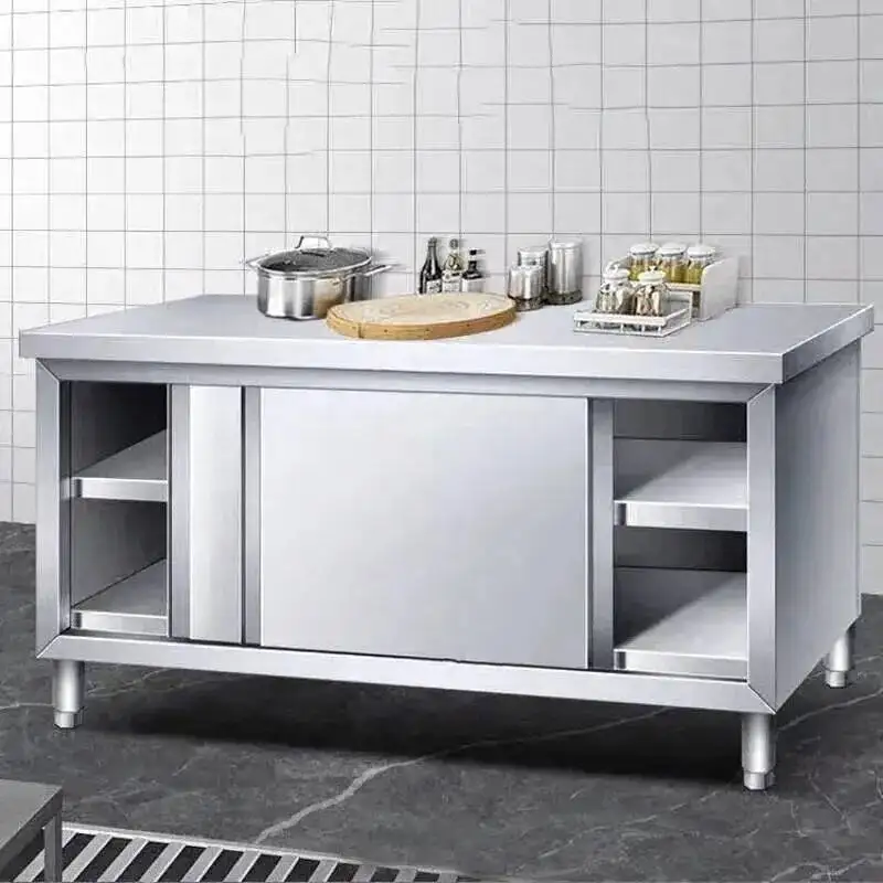 Sliding Multi-functional Steel Kitchen Stainless Kitchen Worktop Storage Door Cupboard Kitchen Cabinet for Cabinets Restaurant Y