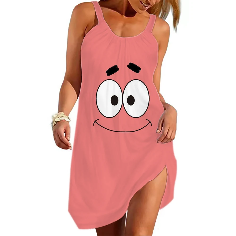 Nieuwste Spongebob Beach Sling Cartoon Damesjurk Mode Comfortabele Casual Jurk 2024 Zomer Outdoor Schattige Damesjurk