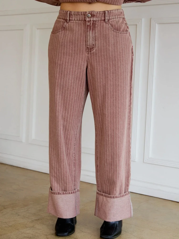 

High Waist Faded Cotton Jeans Women's Casual Straight Leg Jeans with Cuff Elastic Waist Thin Model Vintage Washed Denim Pants