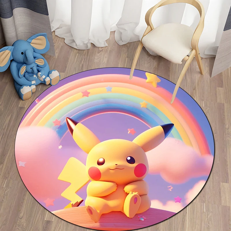 Cute Pokémon Round Carpet for Living Room Rugs Camping Picnic Mats Flannel Anti-Slip Rug Yoga Mat Gifts,carpets for living room