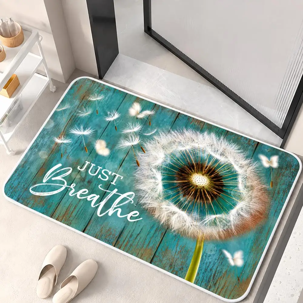 Rustic Wooden Home Floral Sign Floor Mat Flannel Rug Soft Non Slip Washable Door Mat for Bedroom Living Room Home Decor