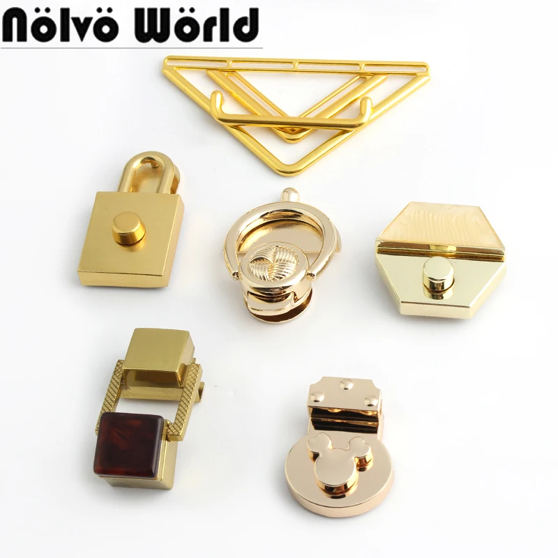 5-30Sets Light Gold Satin Gold Dull Gold Lock Metal Clasps Handbag Shoulder Bag Purse Accessories Closure Metal Buckles