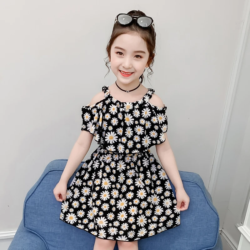 2025 New Girls Summer Dress Fashionable Temperament Floral Print Sleeveless Chiffon Cake Dress for Kids Women's