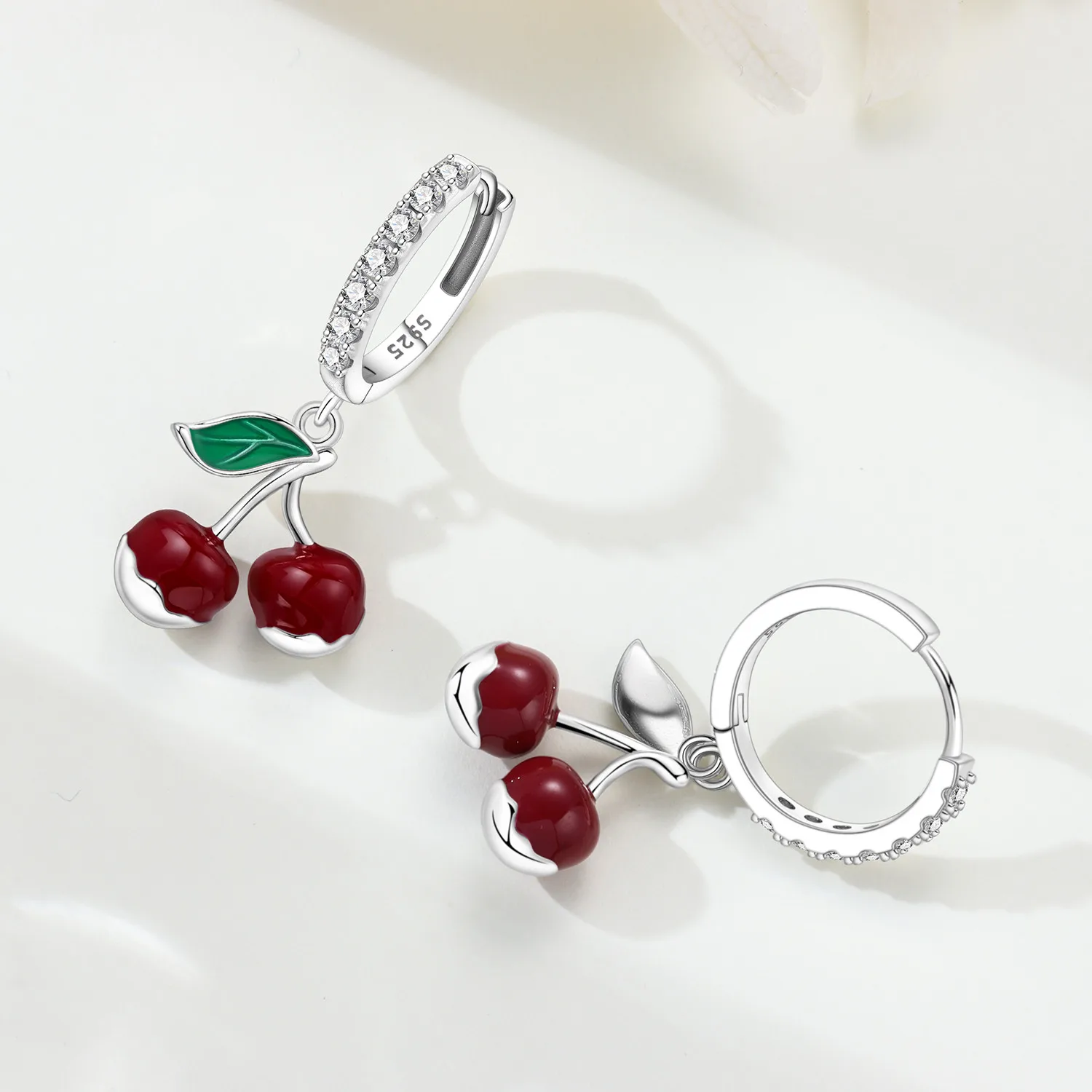 PANPOKI 925 Sterling Silver Red Cherry Fruit Earring Key Lock Earrings Drop Earrings For Women Party Gifts Trendy Jewelry