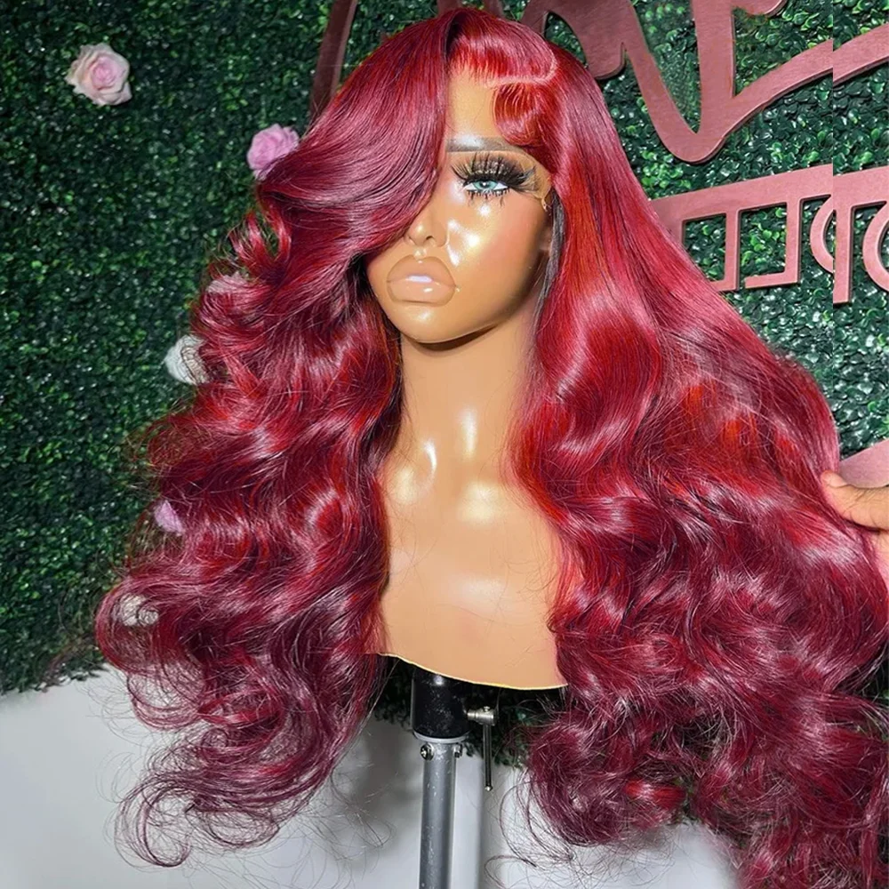 99j Bordeauxrood Body Wave Lace Front Pruik 200% 13X6 Hd Transparant Lace Frontale Pruik 30 32 34 Inch Rood Gekleurd Menselijk Haar Pruiken