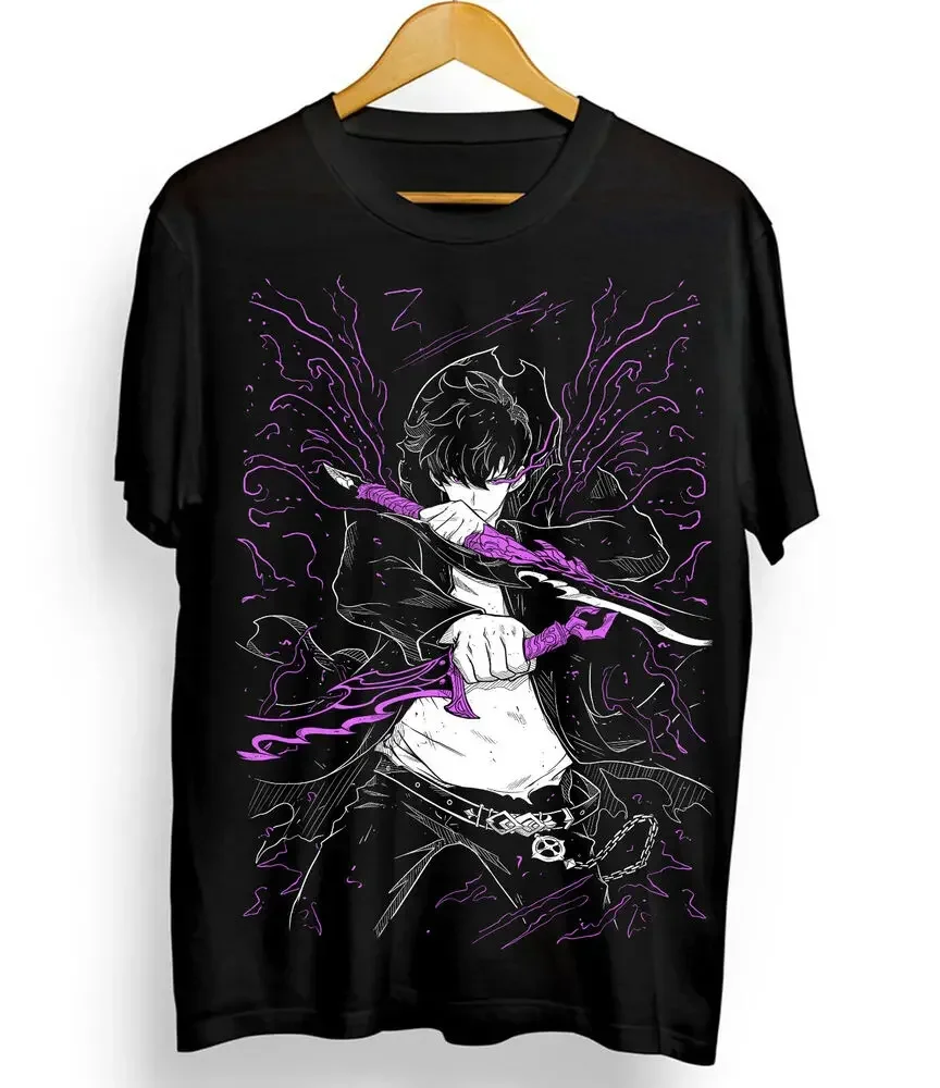 Solo Leveling T-Shirt Sung Jinwoo New Anime Manga Black Shirt Tee All Size