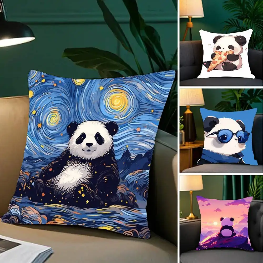 Animated Panda Pillow Case Fashion Square Pillowcase Bedroom Sofa Room Ins Decoration Leisure
