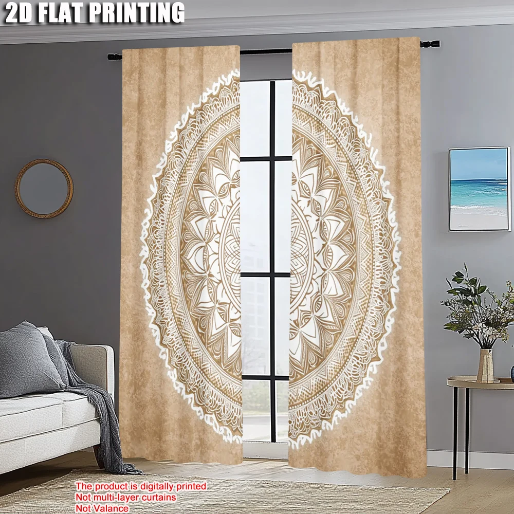 2pcs, Window Curtain 2D plane printing Bohemian Mandala Versatile Polyester Fabric (without rod) Festive Perfect for Bedroom,