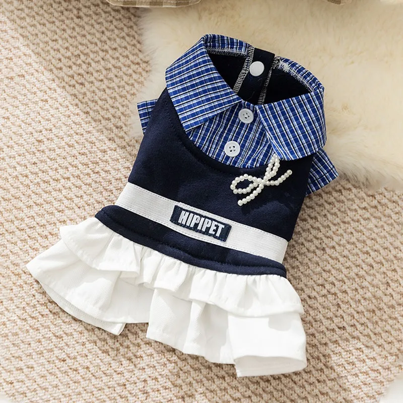 

Autumn Dog Clothes College-style Teddy Dress Shirt Collar Small Dog Pullover Classic Plaid Yorkshire Skirt Warm Clothing