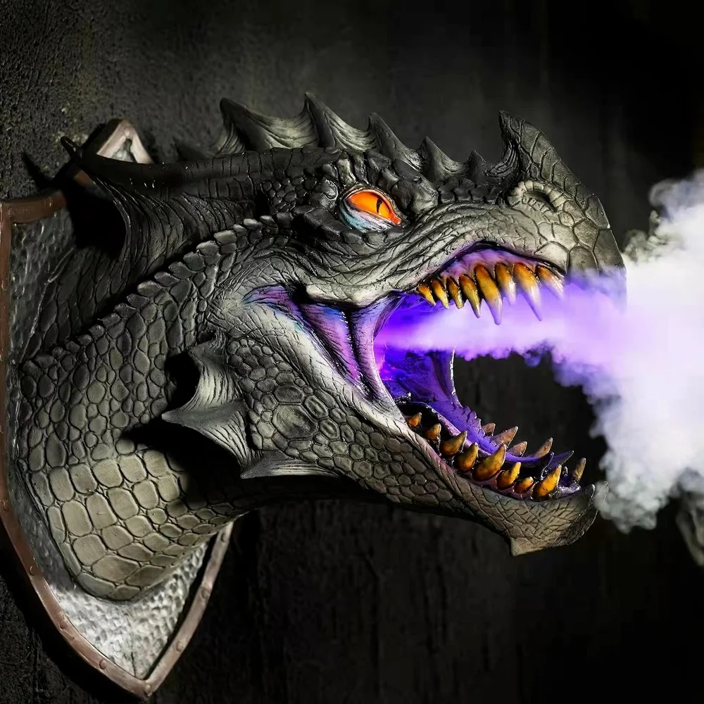 Dragon Legends Prop 3d ścienny dinozaur dym światło ściana rzeźba artystyczna kształt statua Home Decor Room Halloween Decoration