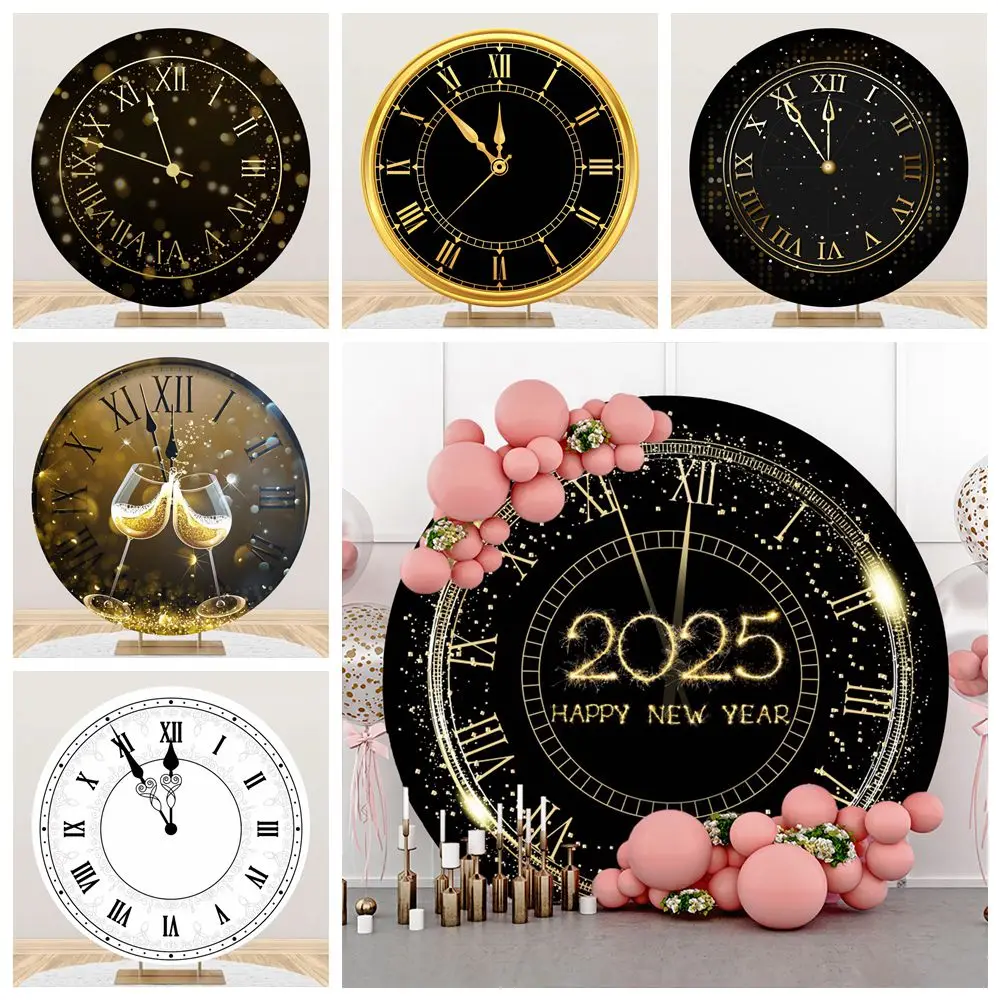 

Clock Round Backdrop Cover Christmas Portrait Happy New Year Family Party Circle Photography Background Decor Photo Studio Props