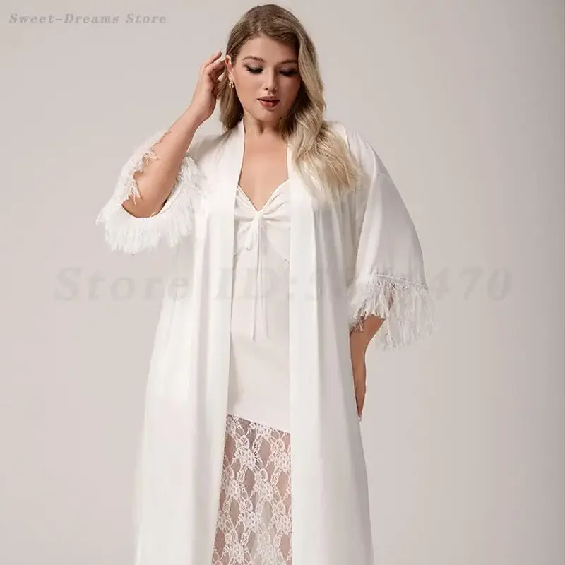 

Кружевная ночная рубашка, длинный халат, комплект кимоно, свадебный белый халат, одежда для сна, сексуальная ночная рубашка на тонких бретельках, свадебная пижама в подарок