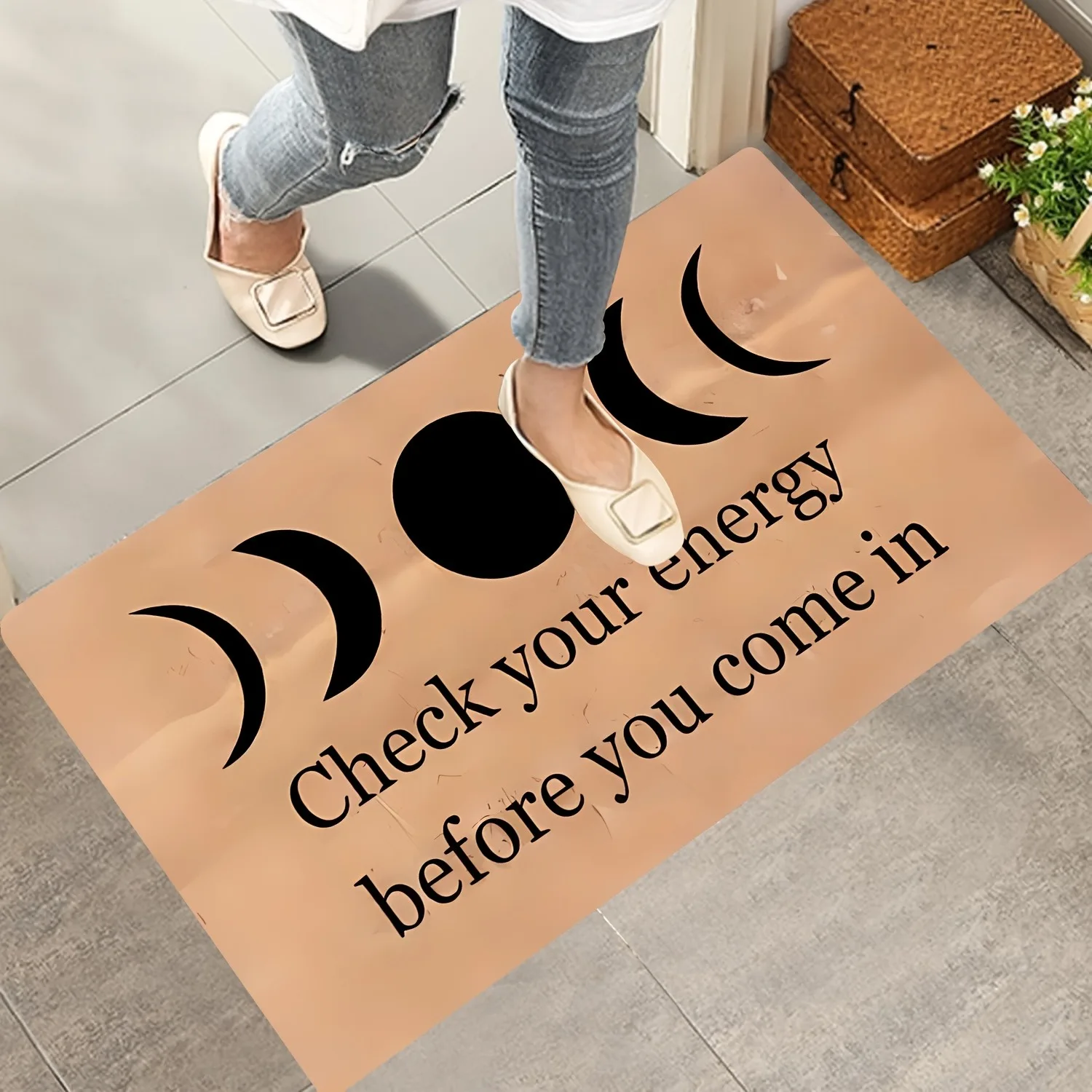 

1PC Check Your Energy Pattern Kitchen Rug Non-Slip Door Mats Pop design Bathroom Rug Bath Mat Carpet for Home Sink Laundry Decor
