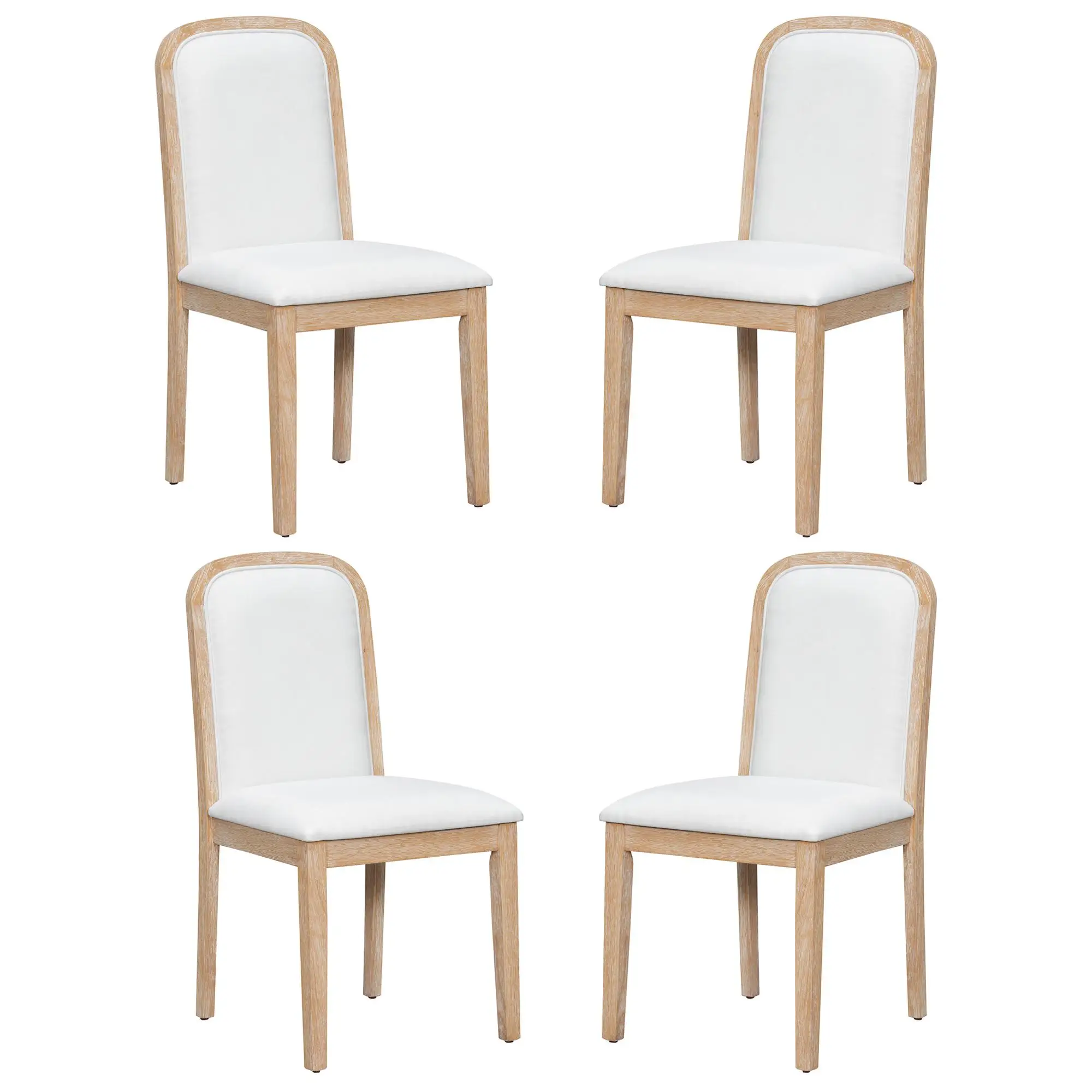 4 Pack Vintage Dining Chairs Solid Wood Frame Linen Upholstered Seats Adjustable Height Rotatable Curved Back 300lb Cap