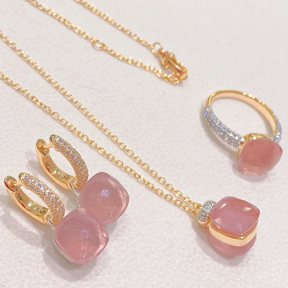 

KQDANCE Набор ювелирных украшений из 3 предметов: кольцо, серьги, ожерелье из серебра 925 пробы с позолотой и кубическим цирконием для женщин