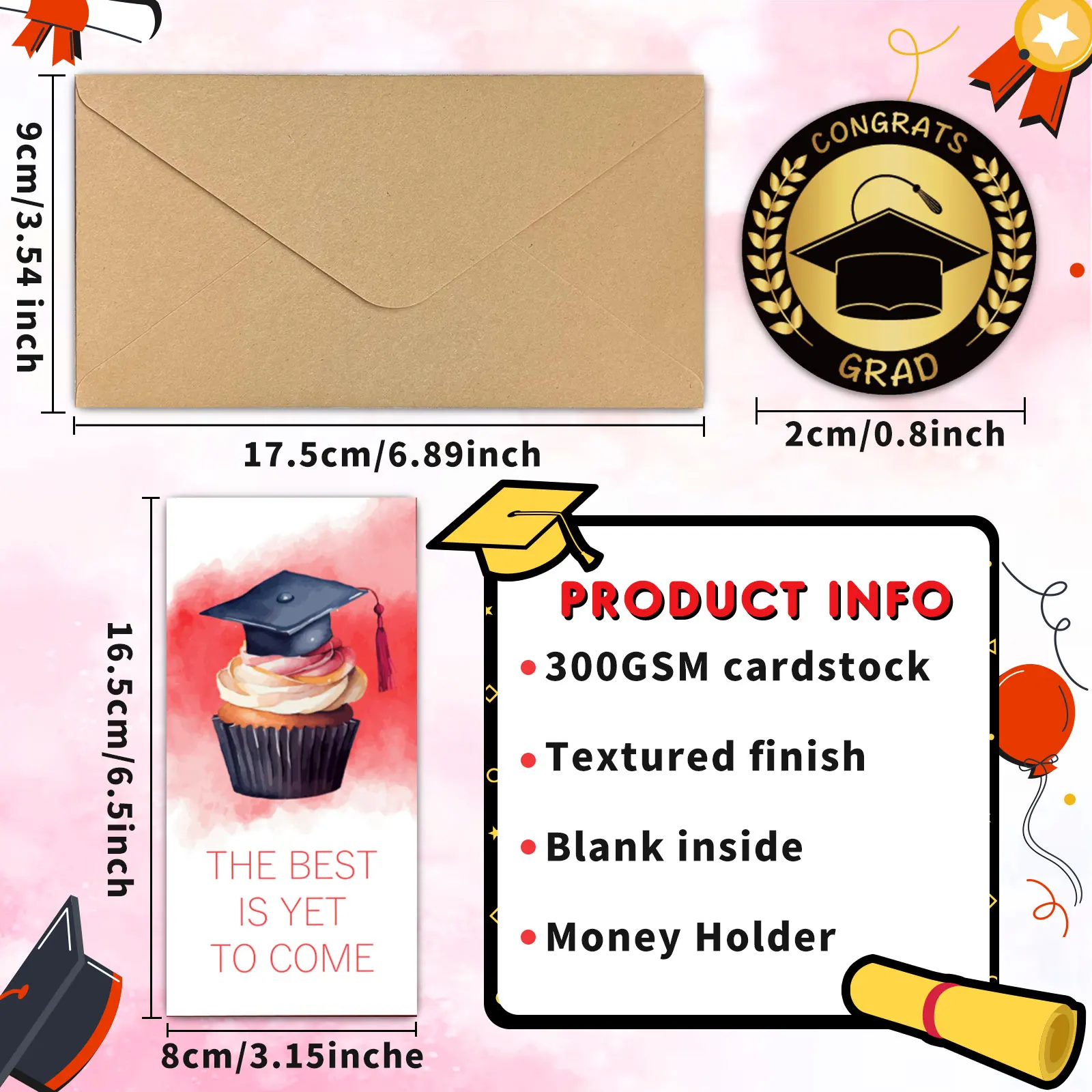 Graduation Cards 24PCS, Graduation Card Money Holder 2024, Graduation Gift Cards with Envelopes, College Congratulations Graduat