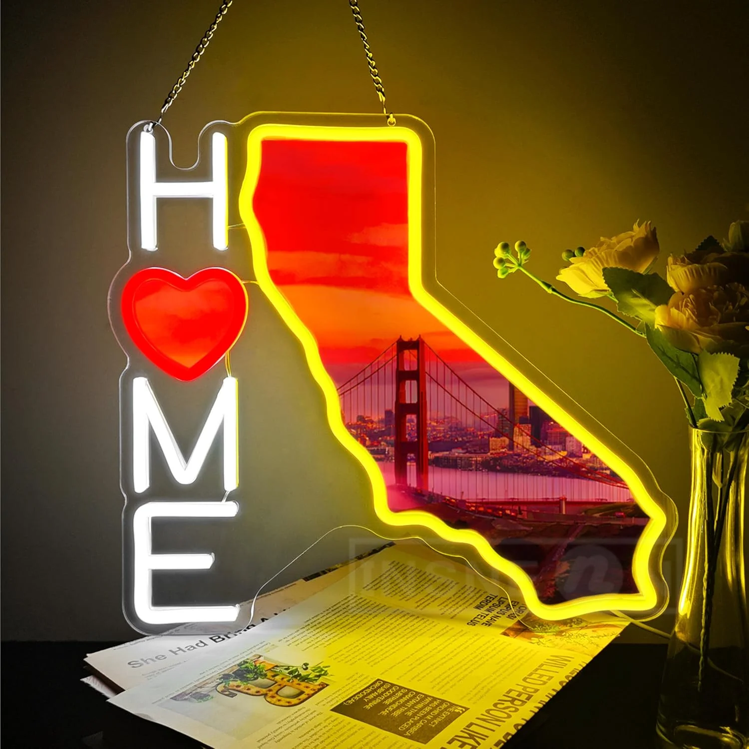 California Neon Signs with Golden Gate Bridge for Home Decoration,Led Lights Sign for Bedroom Man Cave Wall Art Restaurant Gifts