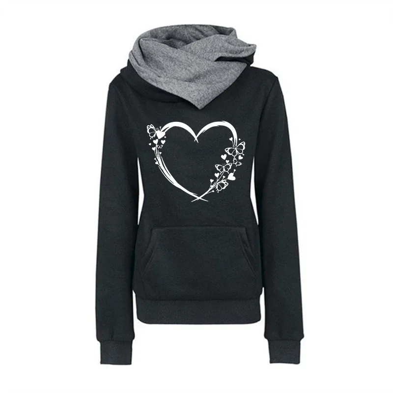 Herfst Winter Vrouw Hoodie Vlinder Hart Print Sweatshirt Met Capuchon Dames Stedelijke Casual Mode Warme Slim Fit Pullover Hoody