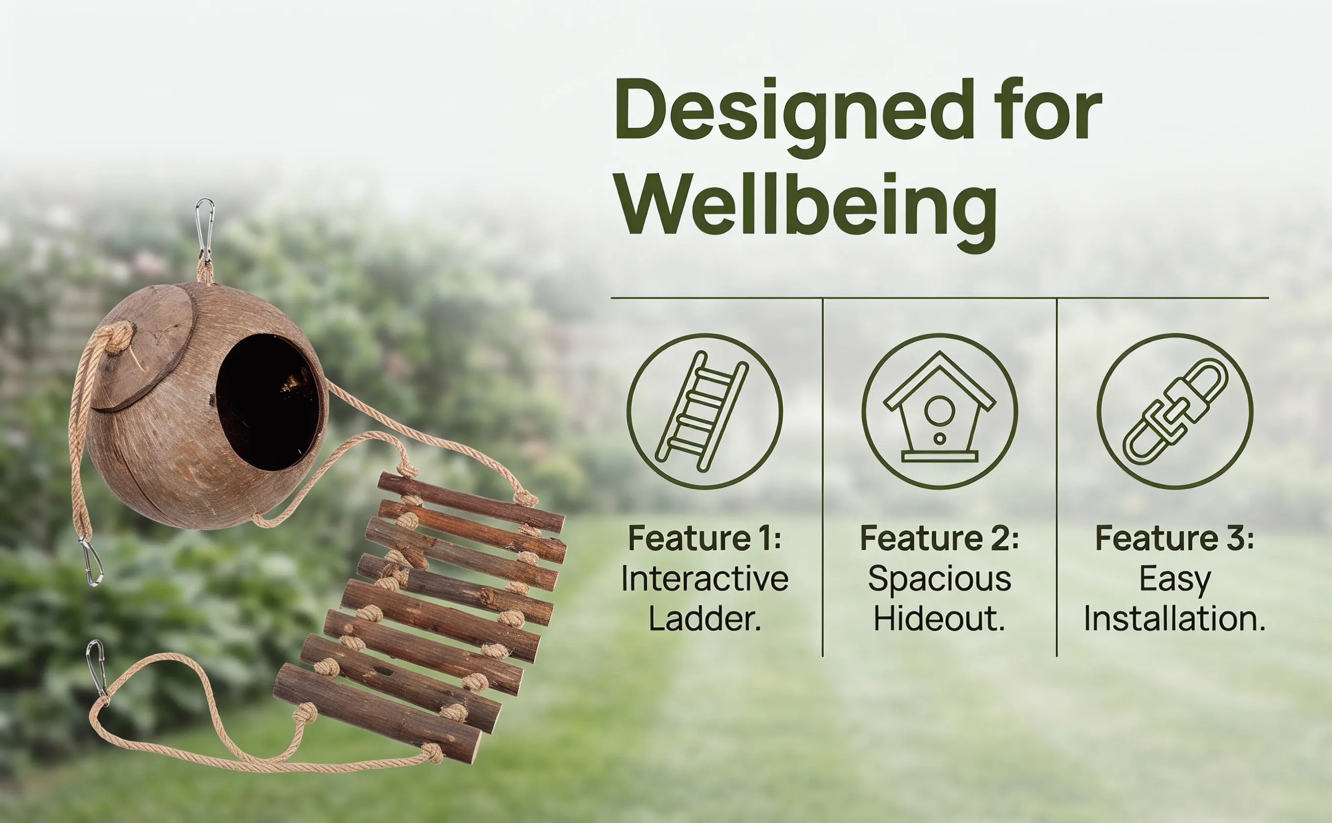 Decorative Reptile Hiding Cave Ladder Coconut Shell Shelter Small Lizard Hideout Reptile Terrarium Decor Gecko Hide with Ladder