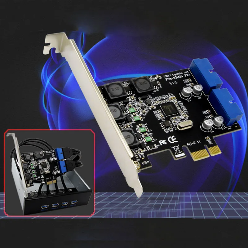 Front Panel PCIE to USB3.0 Extend Card 19Pin 20Pin PCI-E X1 X4 X8 X16 Converter to USB Adapter for SSU Desktop PC Computer