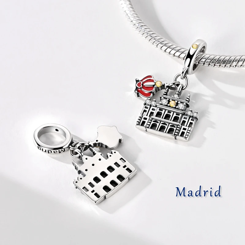 Houses And Buildings 925 Sterling Silver Taj Mahal Temple Opera House Tower Pendant Beads Fit DIY Bracelet Necklace Travel Gifts