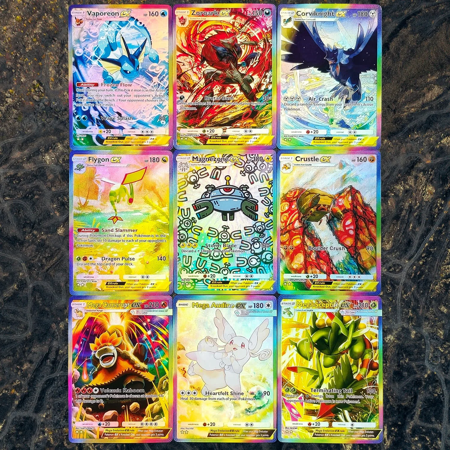 Vaporeon Zoroark Corviknight Flygon Magnezone Crustle Camerupt Audino Sceptile DIY Folien-Textur Premium Anime Sammelkarten