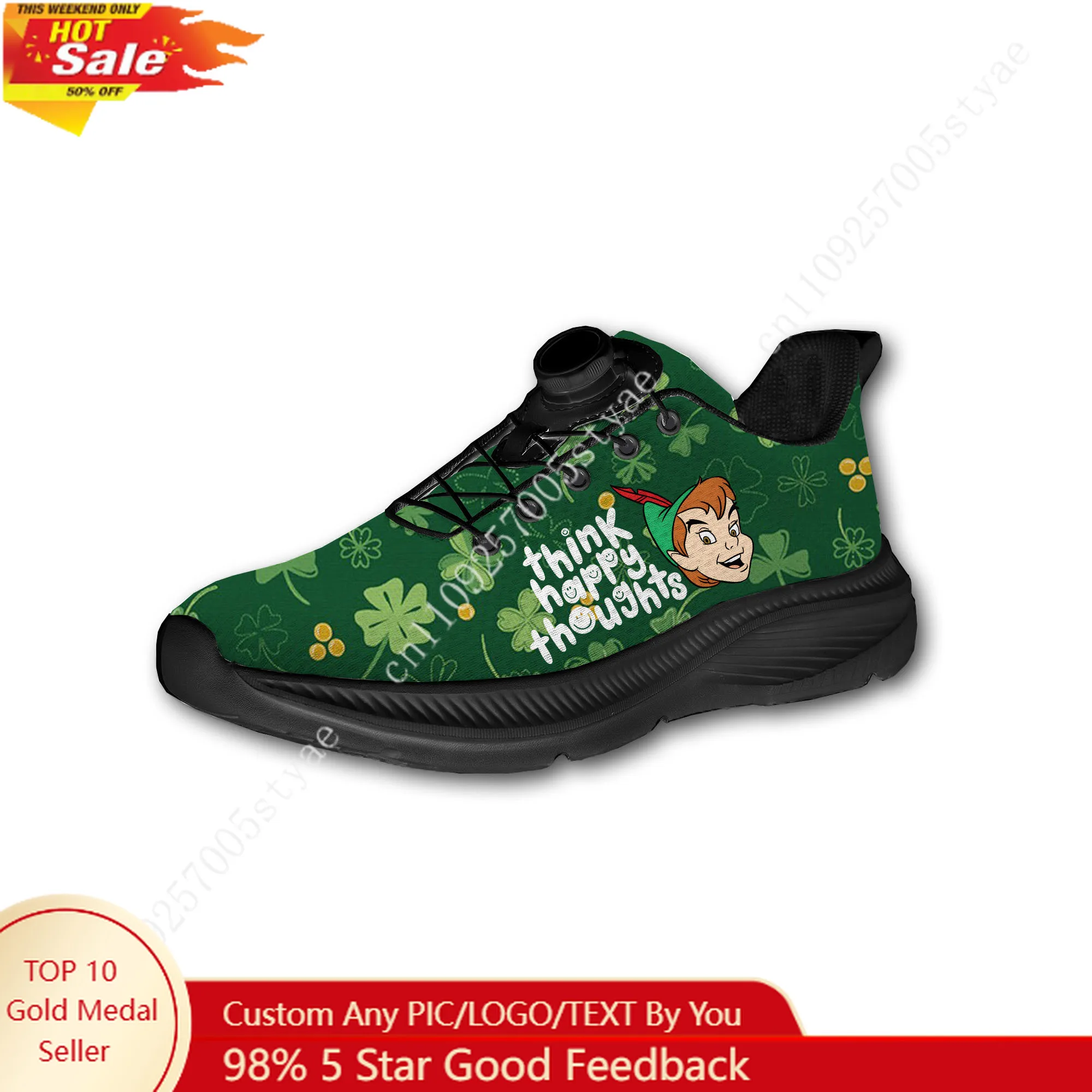 

Peter Pan Sport Shoes Custom Men Woman Rotating Button No Tie Shoes Design Photo Logo Text Soft Sneakers Unisex Holiday Gifts