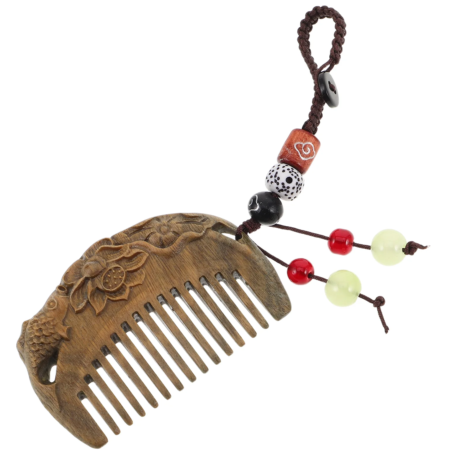 

Sandalwood Mini Pocket Comb Vintage Keychain Ornament Carved Pattern Portable Travel Size Small Handmade Chinese Style Natural
