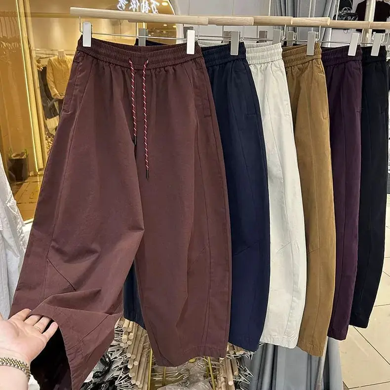 

Loose Wide Leg Dstring Harlan Pants Men's plus Size 300 Pou Elastic Waist Casual Straight Leg Spring Autumn Trousers