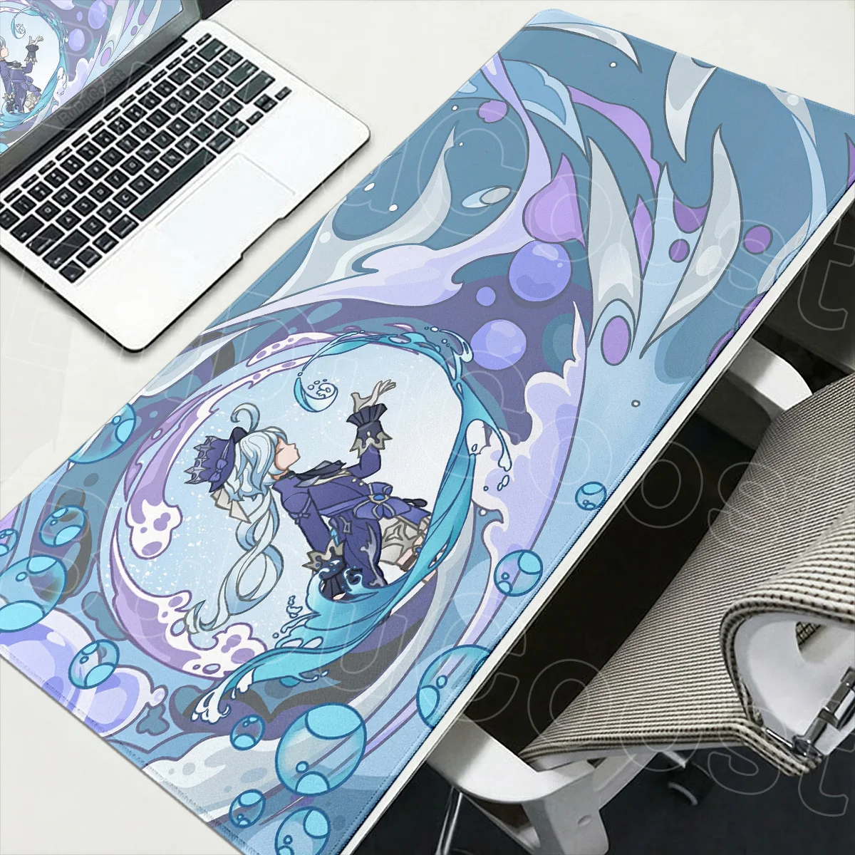 Large Computer Anime Rubber Stitch Edge Deskmat Genshin Impact Non-slip Mouse Pad XXL Cute Furina Speed Gamer Keyboard Mausepads view 2