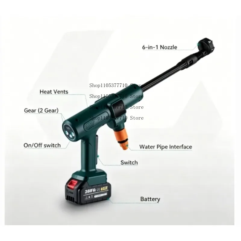 200Bar Brushless Electric High Pressure Water Washer Cleaner 3000W 6 in1 Car Garden Spray Gun for18V Battery Pin