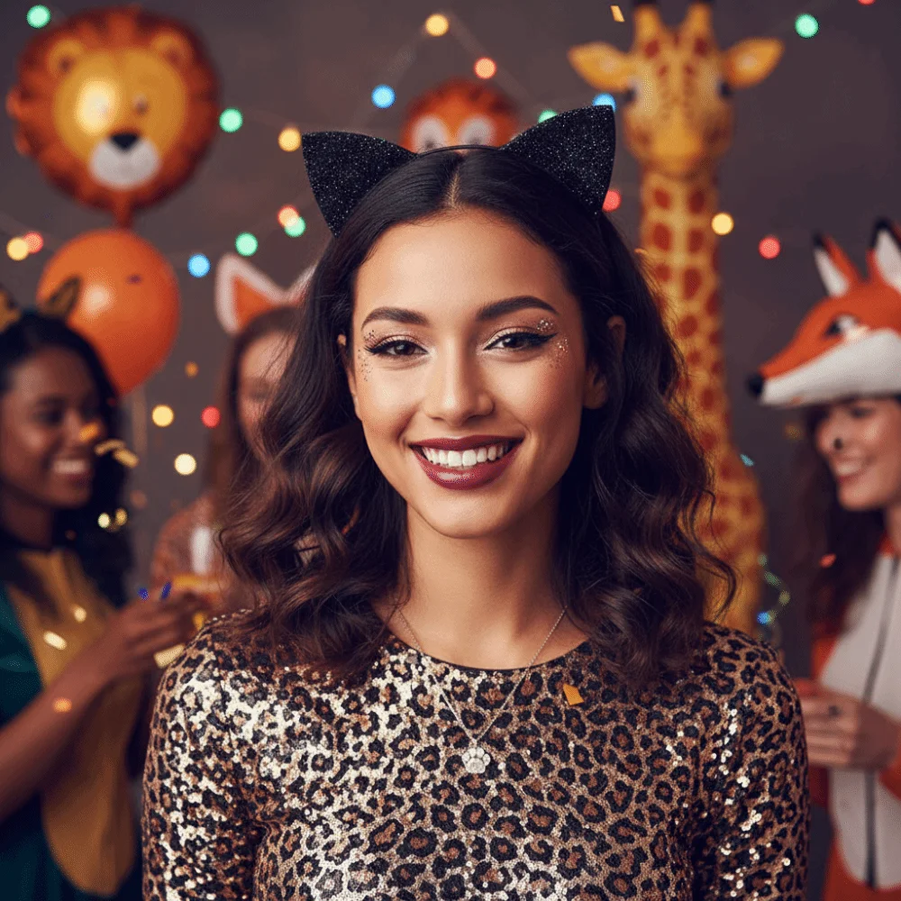 Shinny Halloween Cat Ear Headband Universal Fabric Wrapped Cat Ear Hair Hoop with Non-slip Buckle Dress Up Head-wear Adult