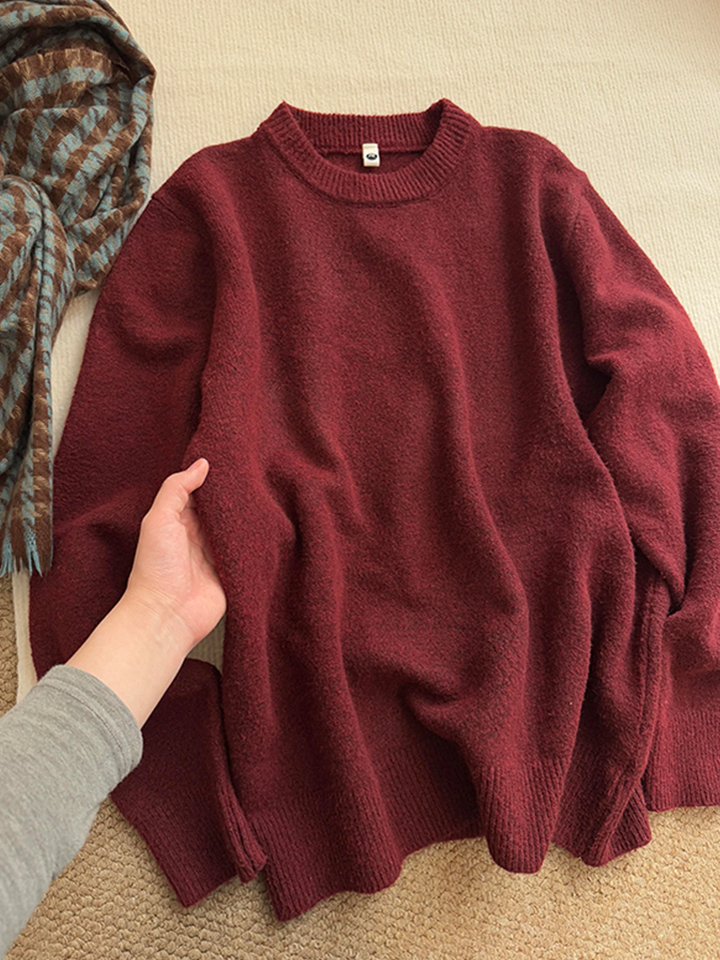 

Red Wine Color Thiened Base Layer Knitwear Men Women Sle Winter Cisas Aosphere Inner Wear Polyester Fiber Softened