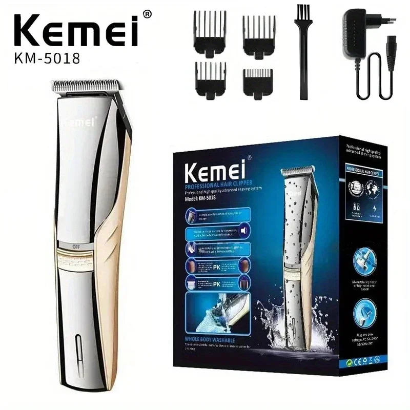 Kemei KM-5018 Professional Rechargeable Electric Washable Hair Trimmer Cutting Machine For Men Style Tools battery push shear