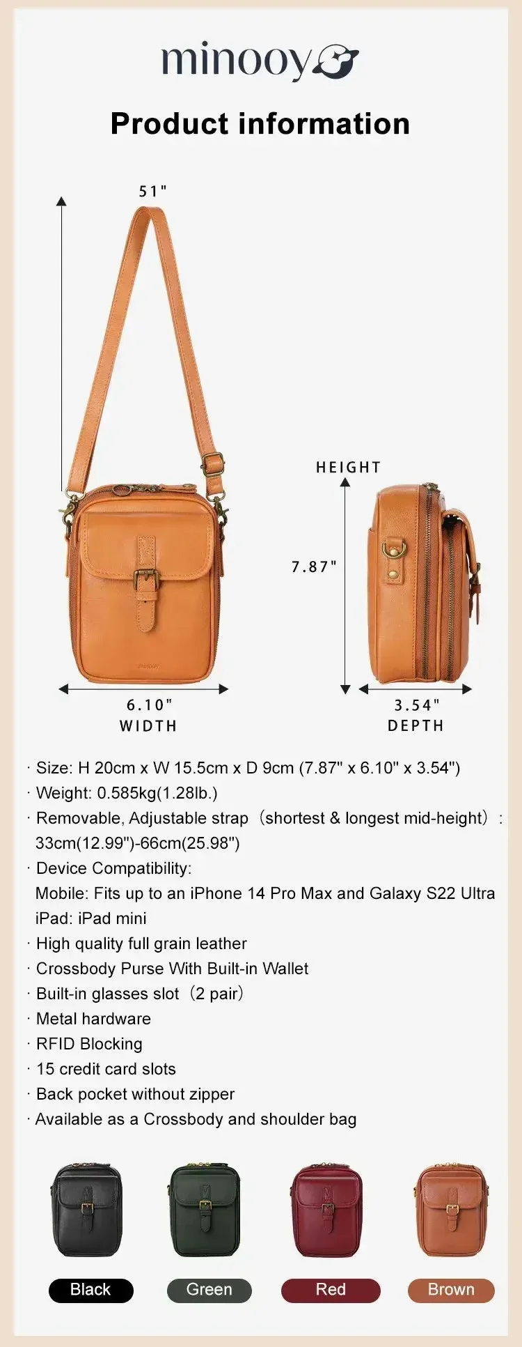 Modische Retro-Umhängetasche für Damen, große Kapazität, Umhängetasche, multifunktionale mobile Null-Geldbörse – Detail 2