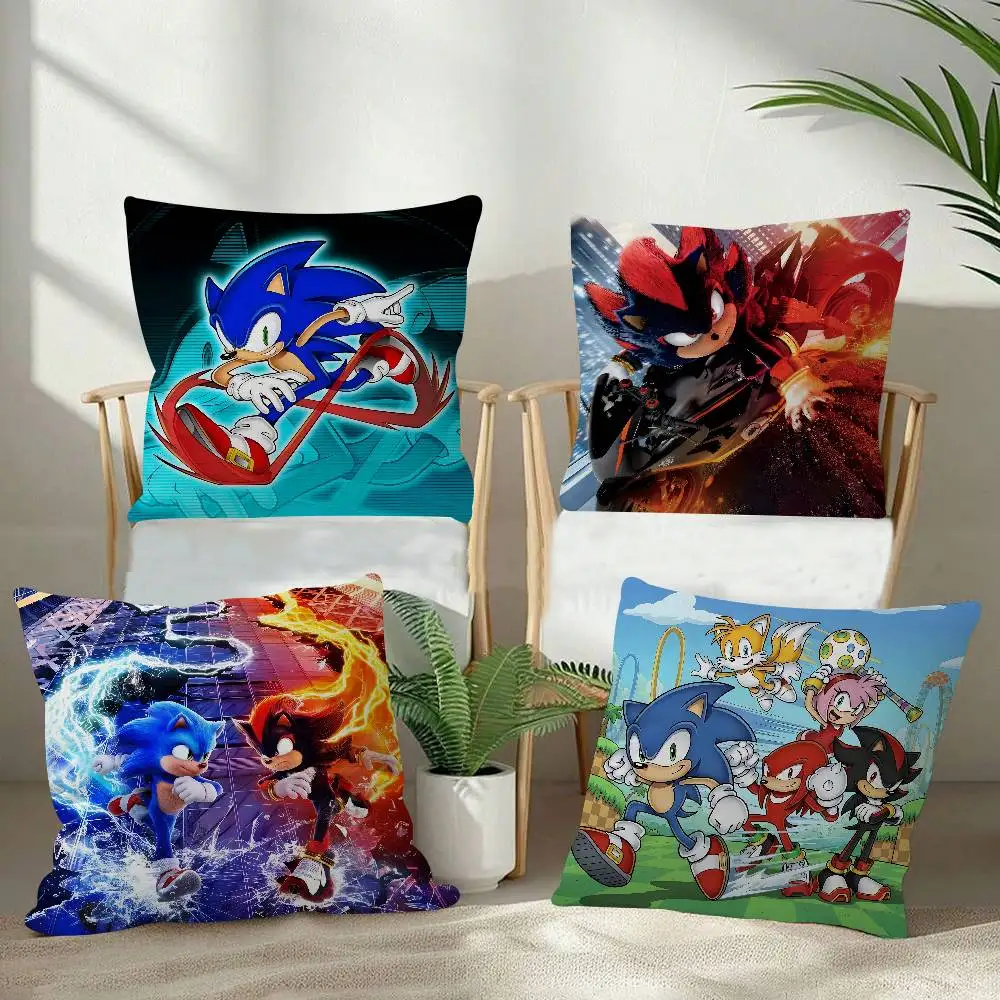 Pillow Covers Cartoon Sofa Decorative Home Double-sided Printing Short Plush Cute Cushion Cover Hot Anime S-Sonic Games