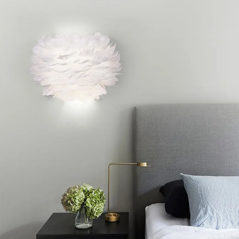 Artpad Nordic Pure White Feather Light Wall Lamp Romantic Sconces Lamp for Bedside Lighting INS Style Dining room Children Room