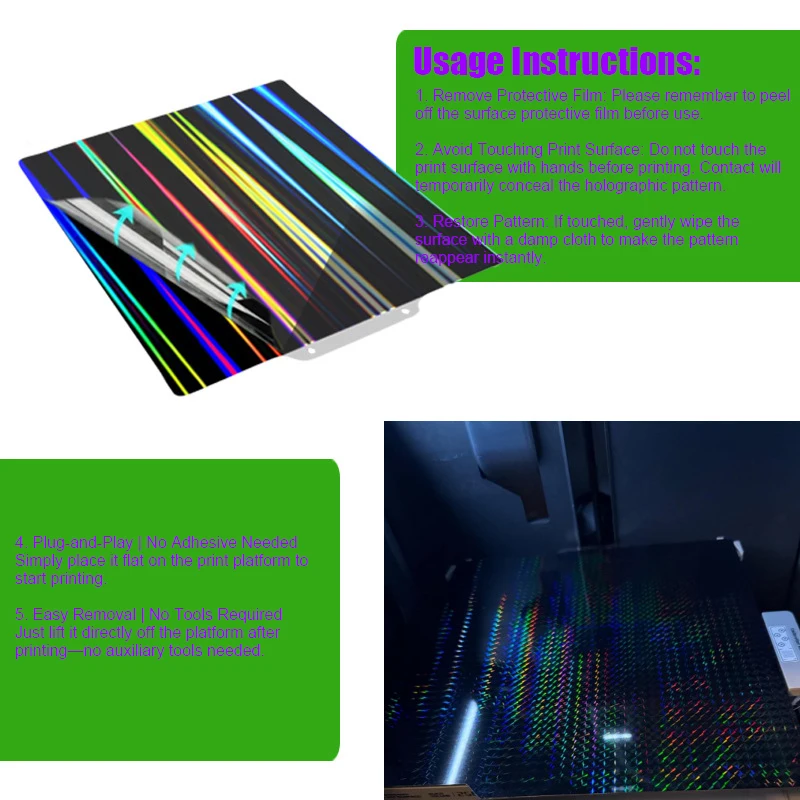 PEI Spring Steel Build Plate for 3D Printer - Holographic/Phantom & Smooth Dual-Sided Magnetic Print Surface 235x235mm 257x257mm