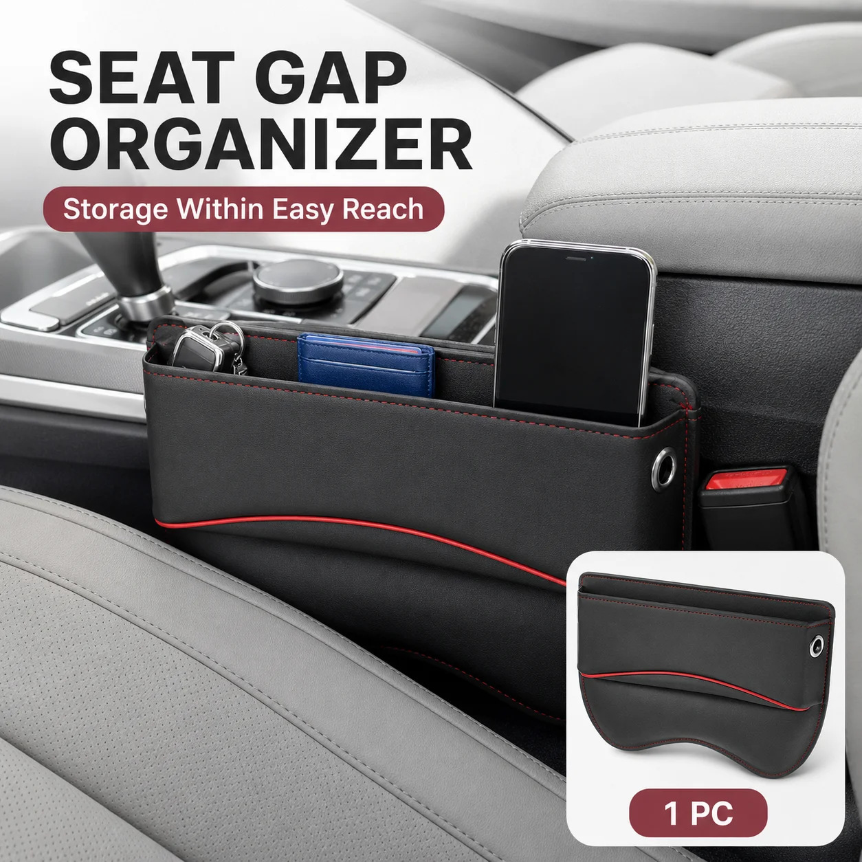 Universal Car Seat Gap Organizer Storage Pocket with Charging Cable Hole Driver Passenger Side Auto Interior Accessories 1PC