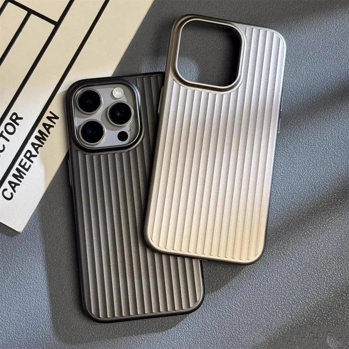 Advanced Electroplated Grille Corrugated Phone Case for IPhone 16 15 14 13 Pro Max Plus Luxury Natural Titanium Hard Back Cover