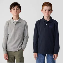 Kids Cotton Uniform Polo Shirt Thicken Warm Winter Full Sleeve Solid Color Boys Tops Fashion Children Turn Down Collar Shirts