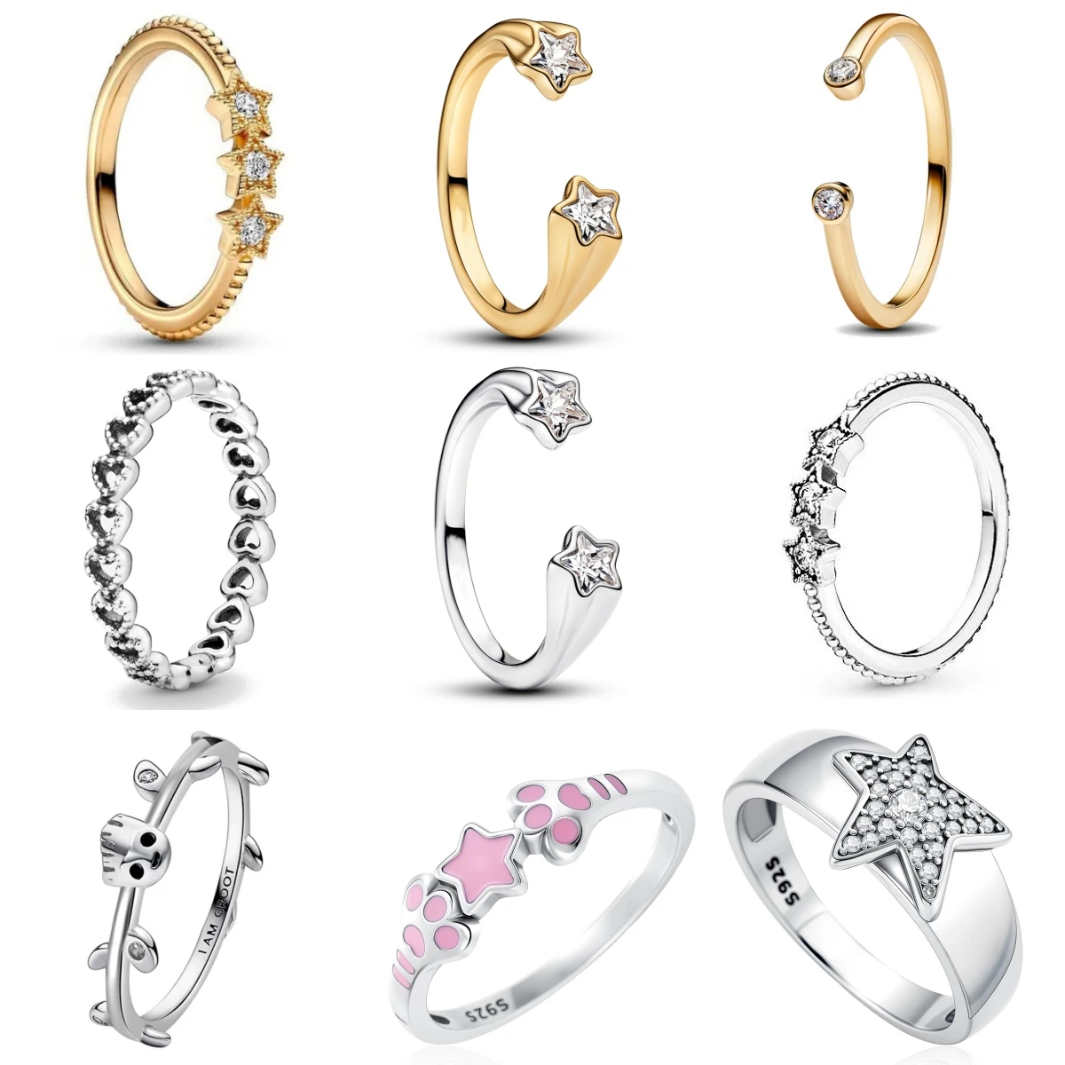 

925 Sterling Silver Ring For Women Skull Stars Paw Print Simple Design Fashio Ring Cool Casual Daily Jewelry Gift