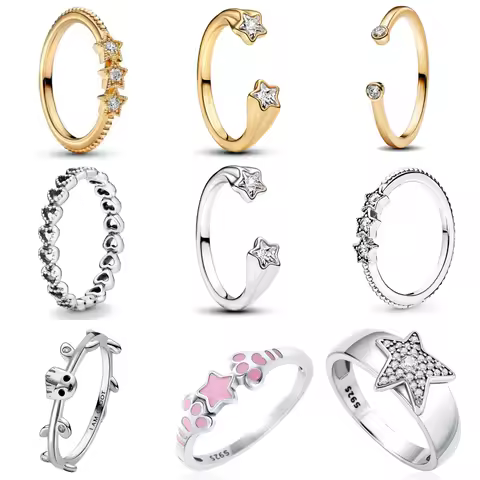 925 Sterling Silver Ring For Women Skull Stars Paw Print Simple Design Fashio Ring Cool Casual Daily Jewelry Gift