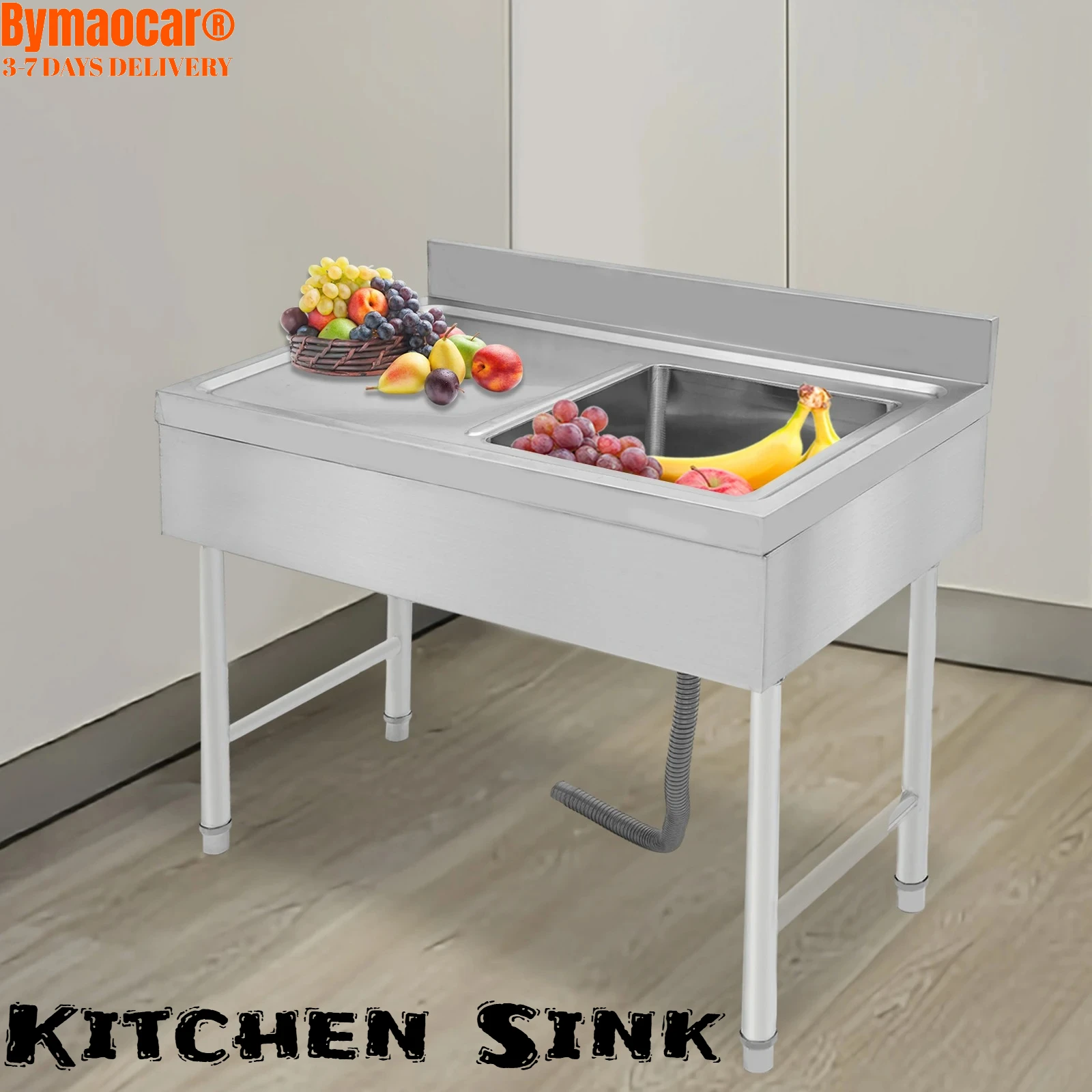 

Отдельно стоящая серебряная раковина из нержавеющей стали, несущая способность 150 кг, регулируемая высота, набор кухонных мойков, 100*50*80 см