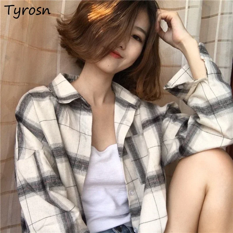

Plaid Shirt Women Korean Style Leisure Fashion Streetwear Loose Simple Female Youth Students Summer Spring All-match Blouses