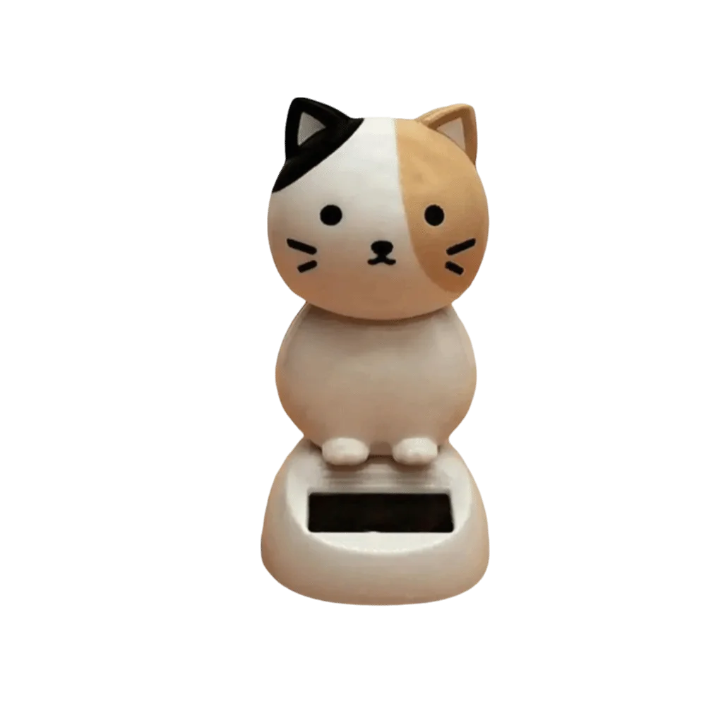 Resin Solar Powered Cat Ornament Cartoon No Battery Needed Car Dashboard Decor Solar Energy Driven Automatic Cat Figurine