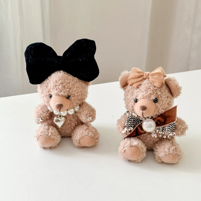 Creative Small Bear Keychains For Bag Pendant Cute Brown Bear Doll Plush Keychain Sweet Bow Teddy Bear Kawaii Stuffed Keychain