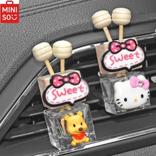 

MINISO Hello Kitty Car Air Conditioning Outlet Fragrance Empty Bottle Ornaments Cartoon Winnie The Pooh Car Fragrance Decoration