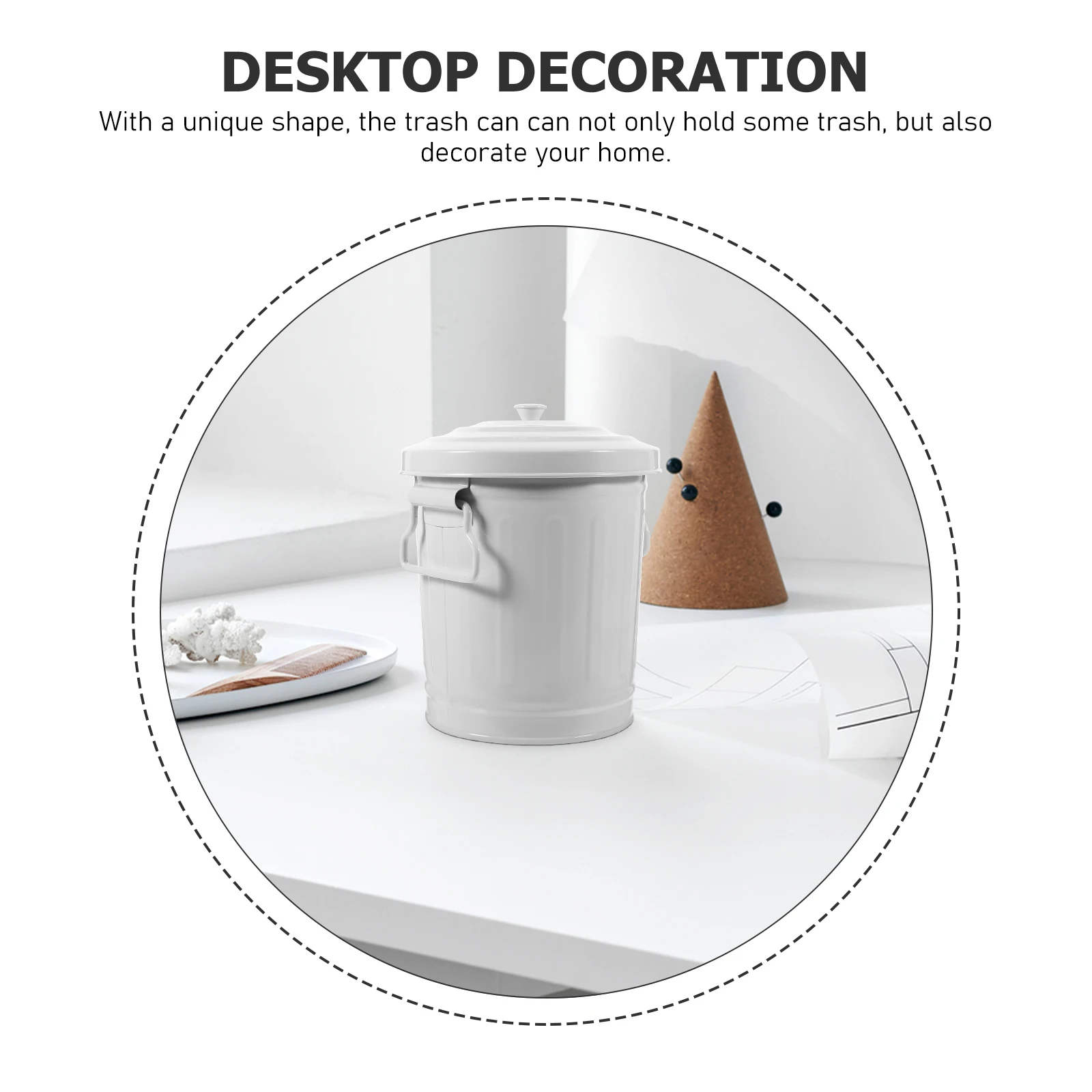 

1PC Office Pen Holder Storage Bucket Desktop Iron Trash Can Lid for Pens Makeup Brushes Box B035C White